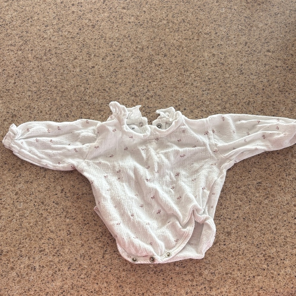Zara Cream One-Piece Bodysuit with Tiny Pink Floral Print